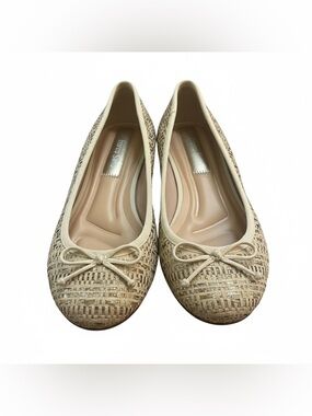 NWOT Franco Sarto Beige Woven Ballet Flats with Bow Accent